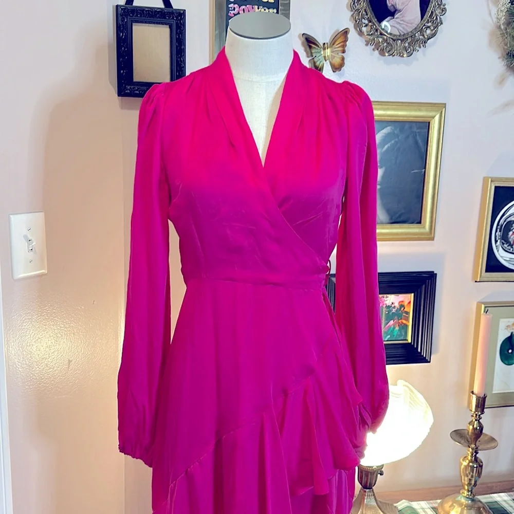 Banana Republic Pink Satin Ruffle Wrap Maxi Dress - Picture 3 of 8